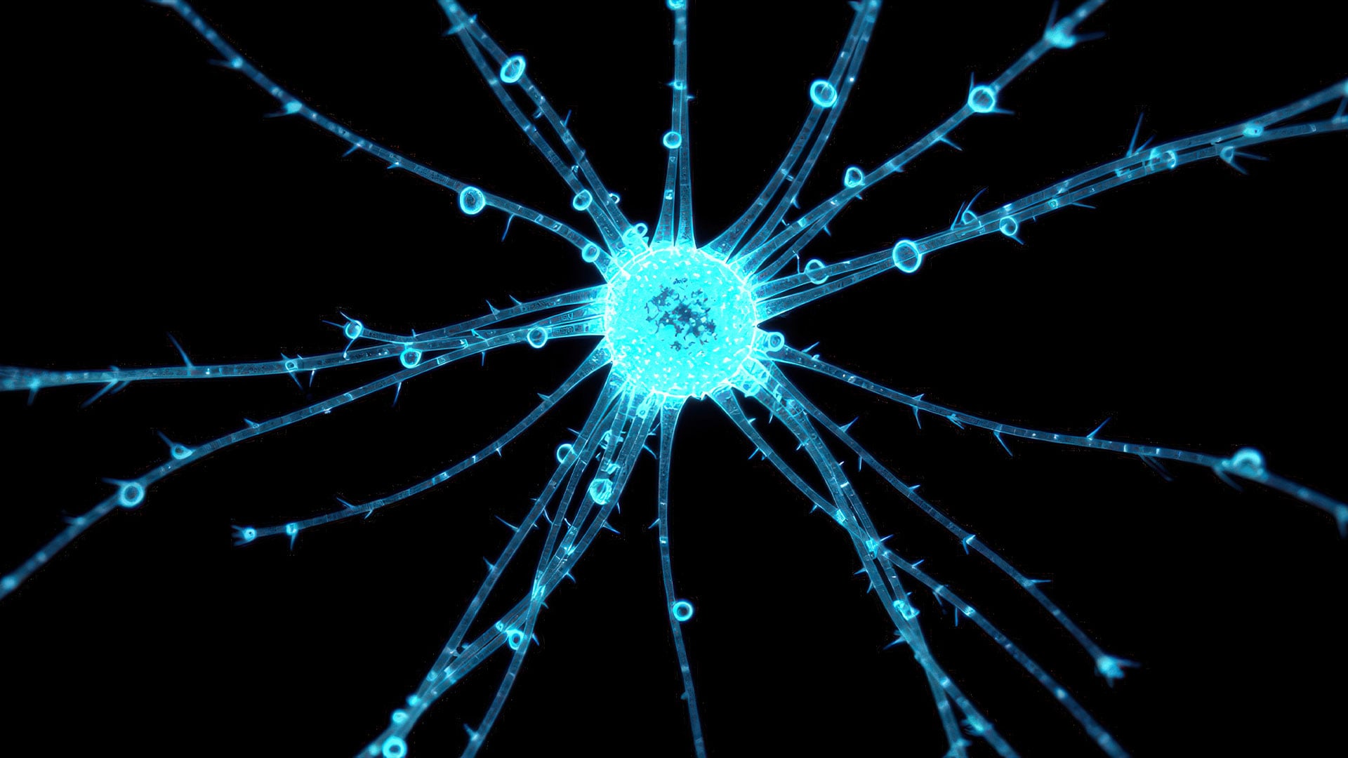 A neuron covered in dendritic spines